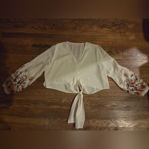 Floral Sleeve Tie-Front Blouse